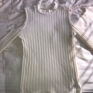 white shoulder cut out long sleeve shirt